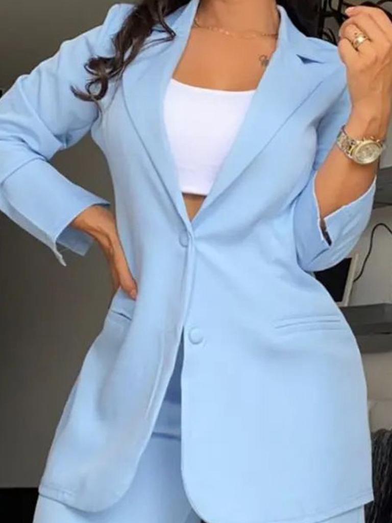 Elegantes Damen Anzug Set Hose mit Falten und Stehkragen