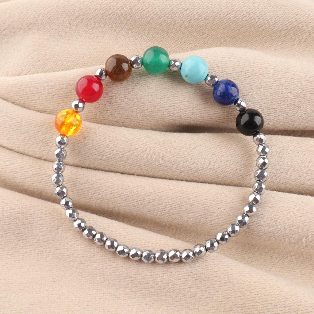 Bracelet extensible en perles d'hématite 7 Chakras Bijoux en perles faits à la main Pour cadeau d'anniversaire DB-22