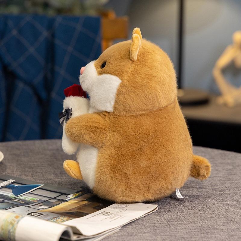 Cute, Chubby, Holding Roses, Hamster Plush Doll, Giving Girlfriend A Christmas Valentine'S Day Gift, Hamster Throw Pillow.