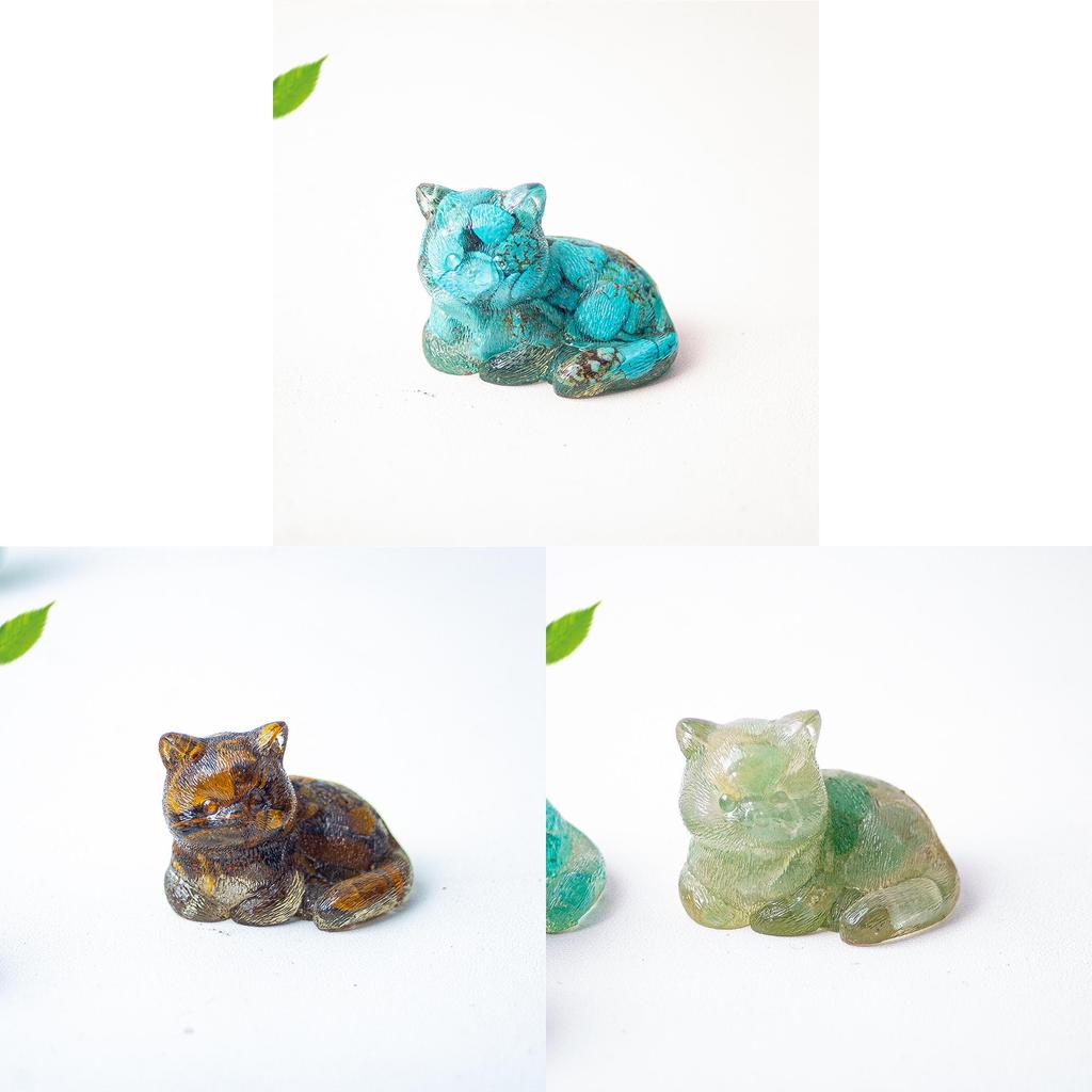 Cat Mini Figurine Resin Craft Home Office Desk Decor With Natural Crystal For Gift Giving