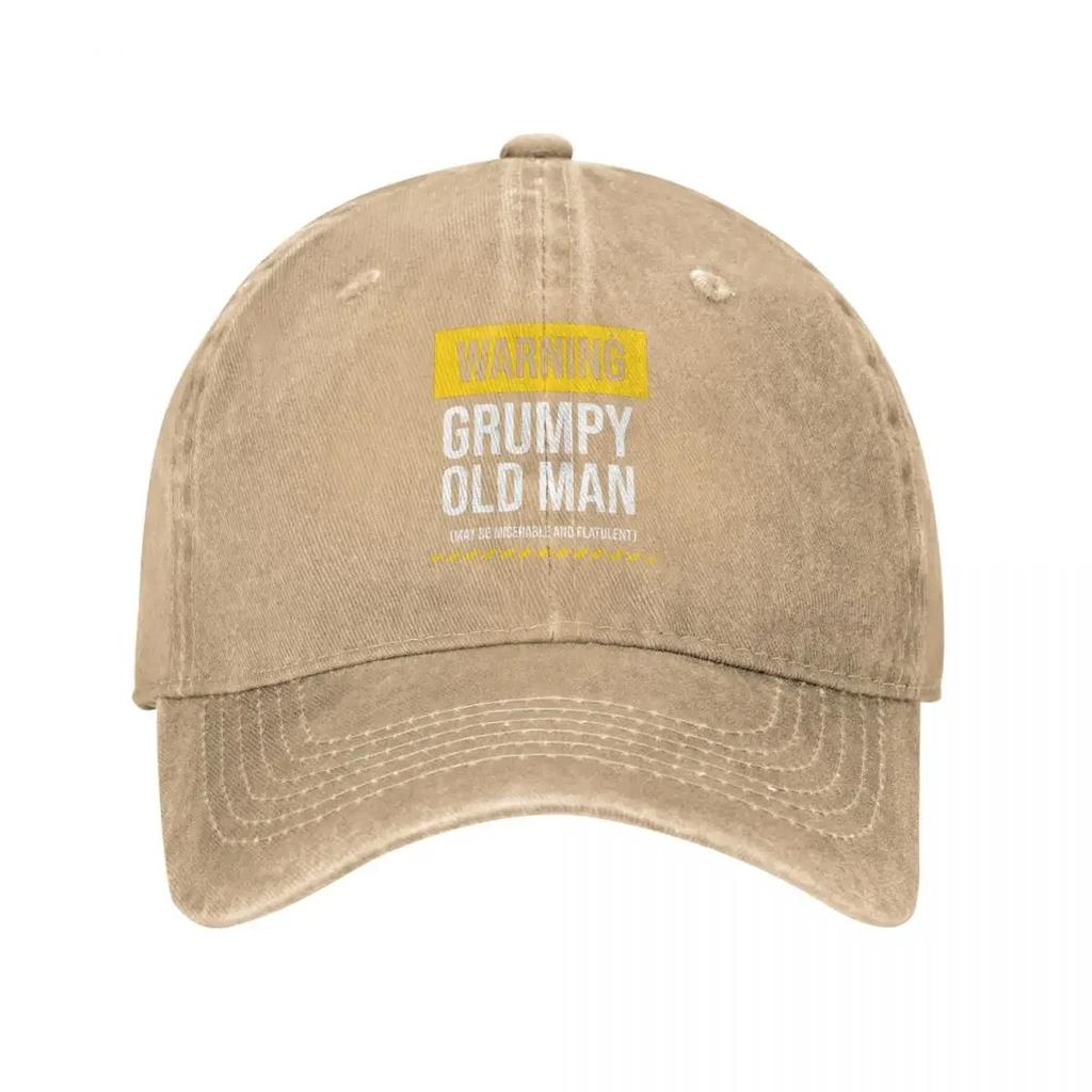 Warning Grumpy Old Man Men Women Baseball Cap Funny Caution Distressed Washed Hat Outdoor Activities Unstructured Soft Snapback