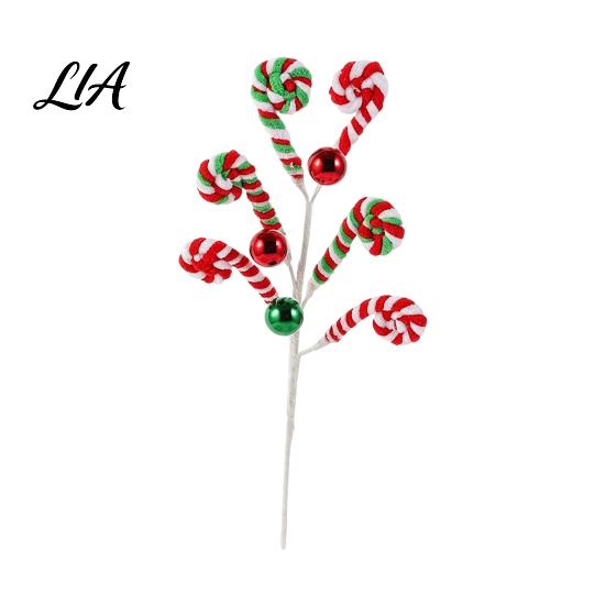 Xmas Vase Filler Christmas Candy Cane Pick, Red White Green Plush Stem, Tree Decoration Branch for Filler, Wreath, Decor