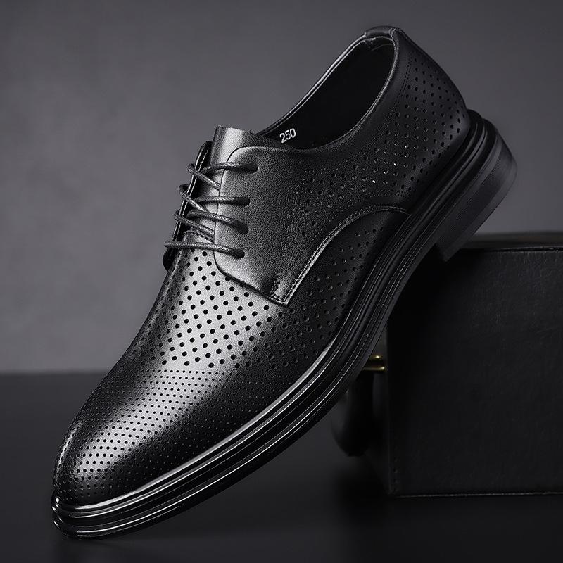 Hollow Leather Shoes Men's Summer Business Dress Men's Shoes Leather Breathable Men's Leather Sandals Lace-up Hole Sandals