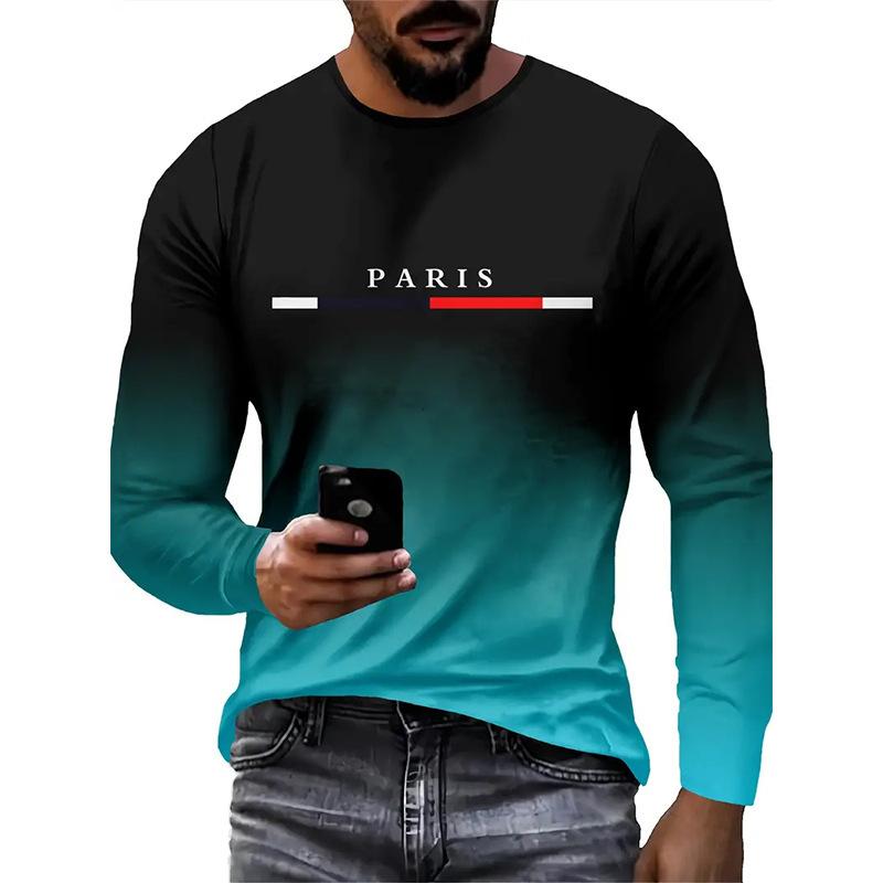 Round Neck T-shirt for Spring Men's Fashion Casual 3D Long Sleeved Minimalist T-shirt
