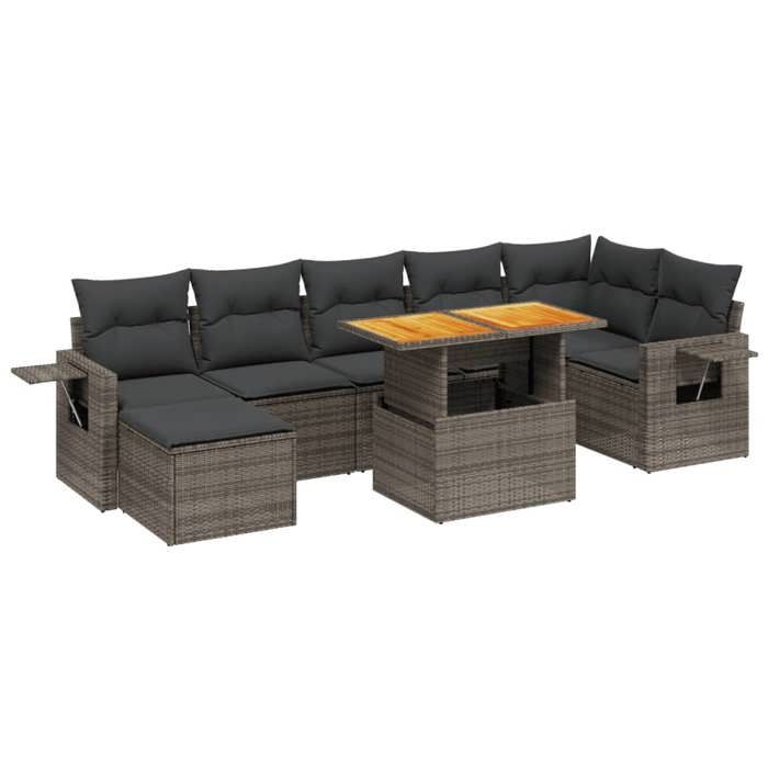 VidaXL Salon de Jardin avec Coussins 8 pcs, Canapés de Terrasse, Ensemble de Meubles de Patio, Mobilier d'Extérieur, Gris 3275713