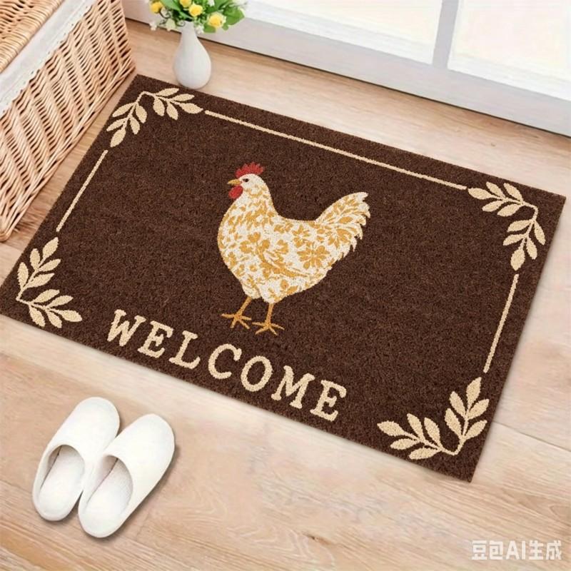 Country Rooster Entryway Welcome Mat Cute Chicken Area Rug Non-Slip Floor Carpet for Home Farmhouse Corridor Doormat