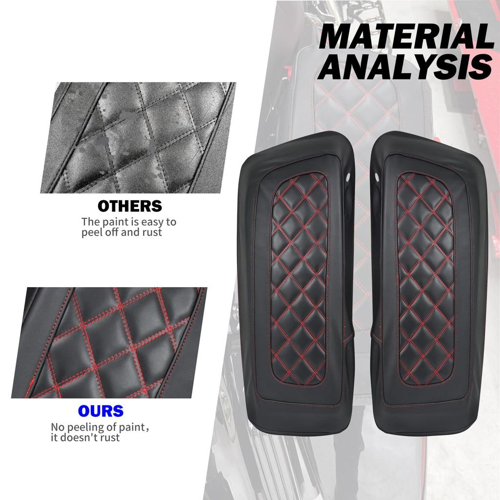 HDBUBALUS Motorcycle Side Case Saddlebag Pannier Case Waterproof Saddlebag Covers for Harley Road Street Road and Electra Glide with Red Stitching