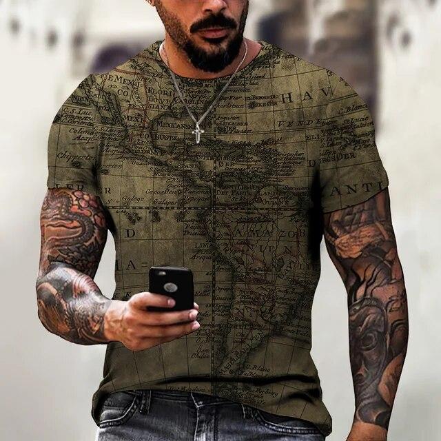 Vintage Men's Short Sleeve Shirt Compass Print T-shirt Nautical Tops Summer O-Neck Sweatshirt Tees Designer Daily Mens Clothing