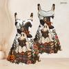 Women Plus Size Strappy Sleeveless Dress Square Neck Halloween Ghost Printed Fitted Waist Flared Hem
