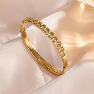 ZAKOL Stainles Steel Classic Circle Chain Design Open Bracelet Bangles for Women Men Statement Party Zircon