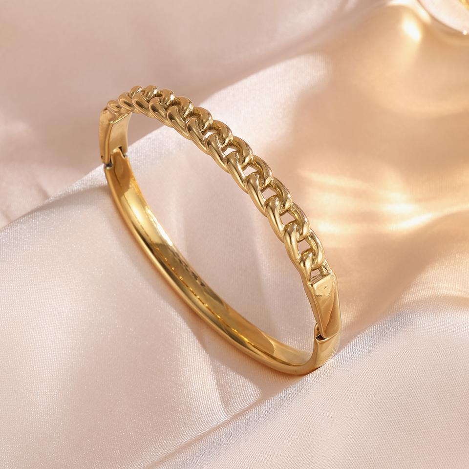 ZAKOL Stainles Steel Classic Circle Chain Design Open Bracelet Bangles for Women Men Statement Party Zircon