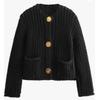 24 Womens Fall Winter Street Fashion Crewneck Knit Cardigan Short Sweater With Metal Buttons