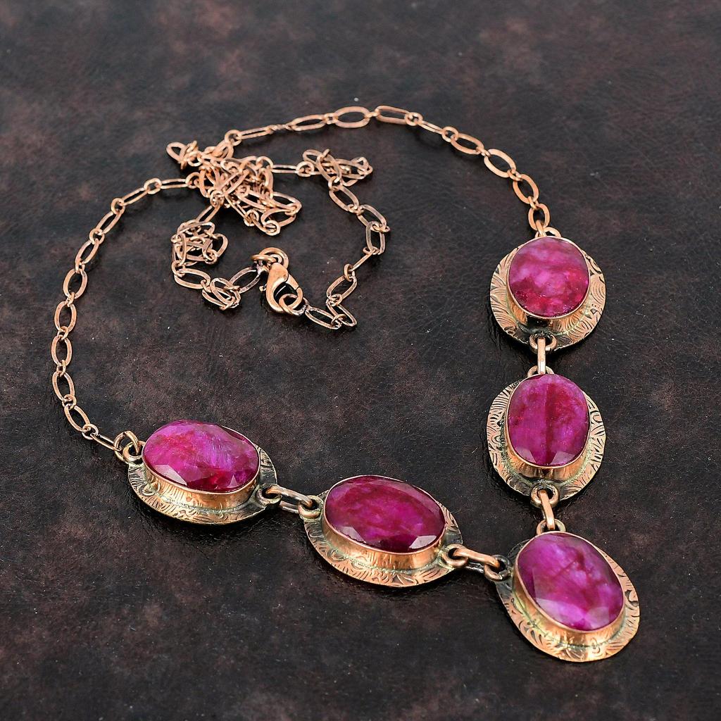 Colier cu pietre prețioase din rubin Kashmir fațetat Colier din cupru Colier cu lanț reglabil Bijuterii din cupru foarte frumoase Colier lucrat manual cadou pentru soție