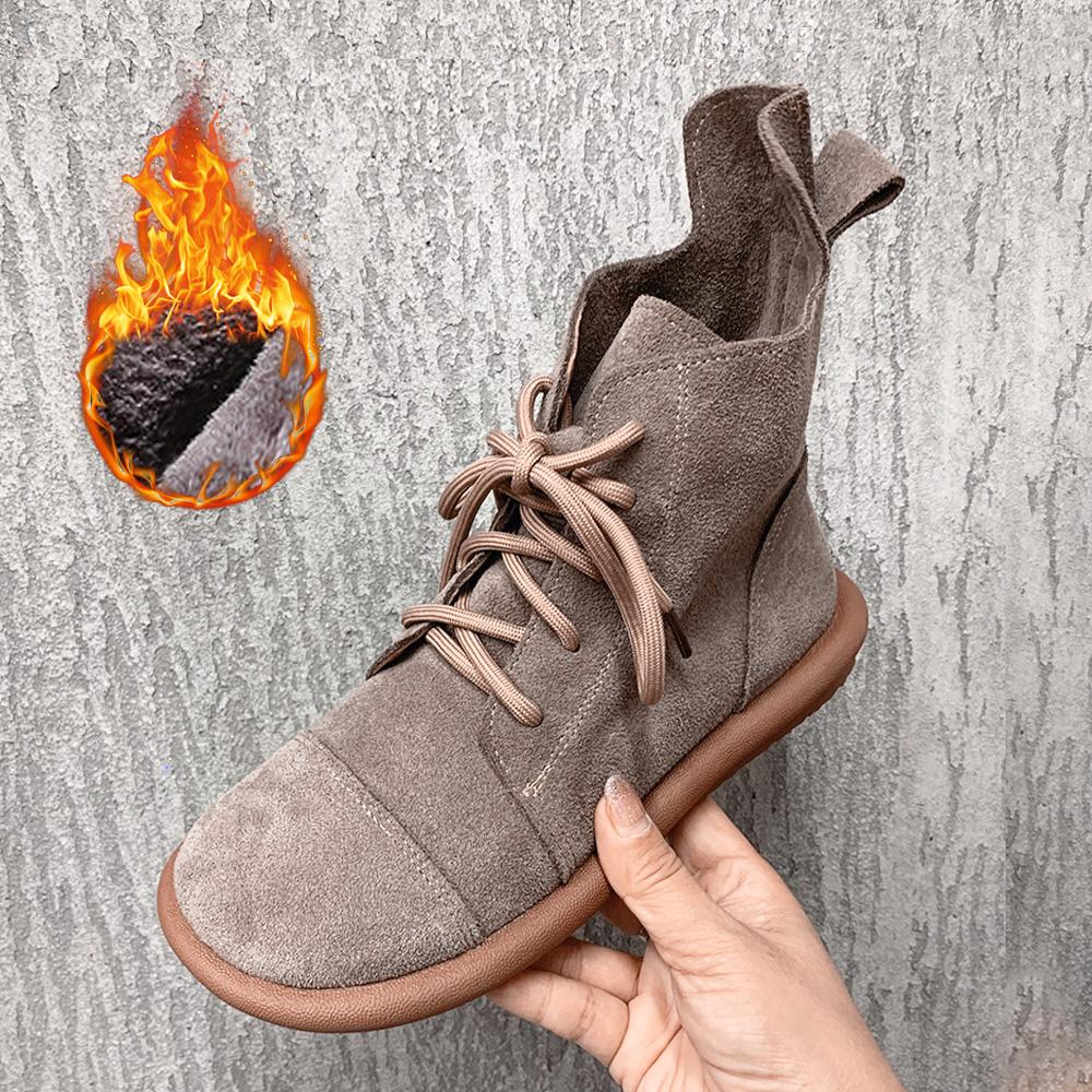 

Кожаные женские ботинки на шнуровке, осенне-зимние ботильоны большого размера, повседневные ботинки на плоской подошве, нескользящие, теплые меховые зимние ботинки, плюшевая женская обувь 42