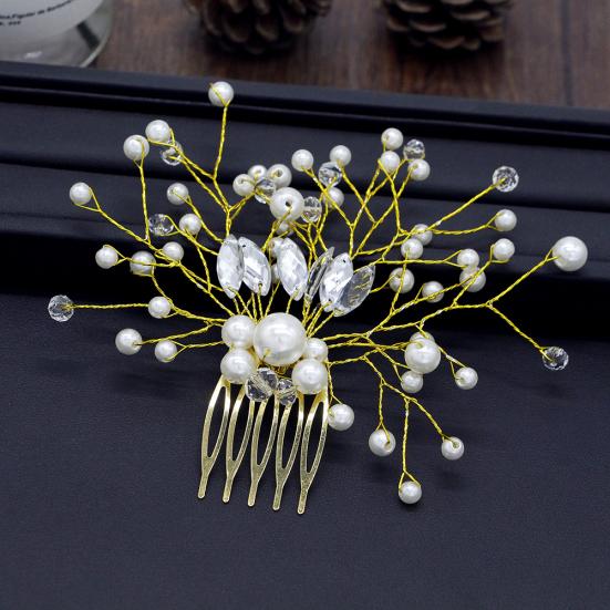 Shiny Faux Pearl Rhinestone Women Hairpin Bridal Comb Wedding Banquet Headdress