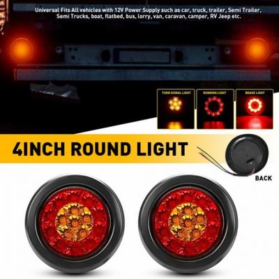 2* 16-LED 4" Round Truck Trailer RV Brake Stop Signal Turn Tail Lights Red Amber