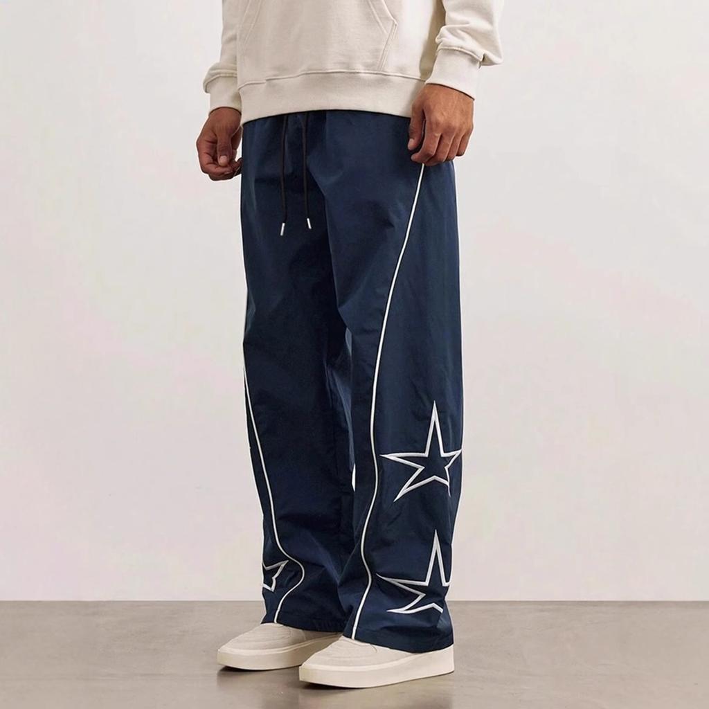 Men's Retro Streetwear Embroidered Casual Pants for Spring and Fall