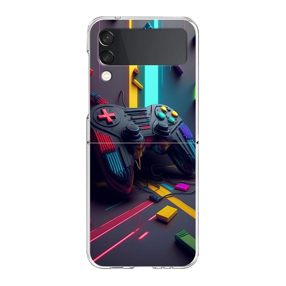 Phone Cover For Samsung Galaxy Z Flip 7 6 5 4 Case Transparent For Samsung Z Flip 3 Hard PC Foldable Bag Game Controller Graphic