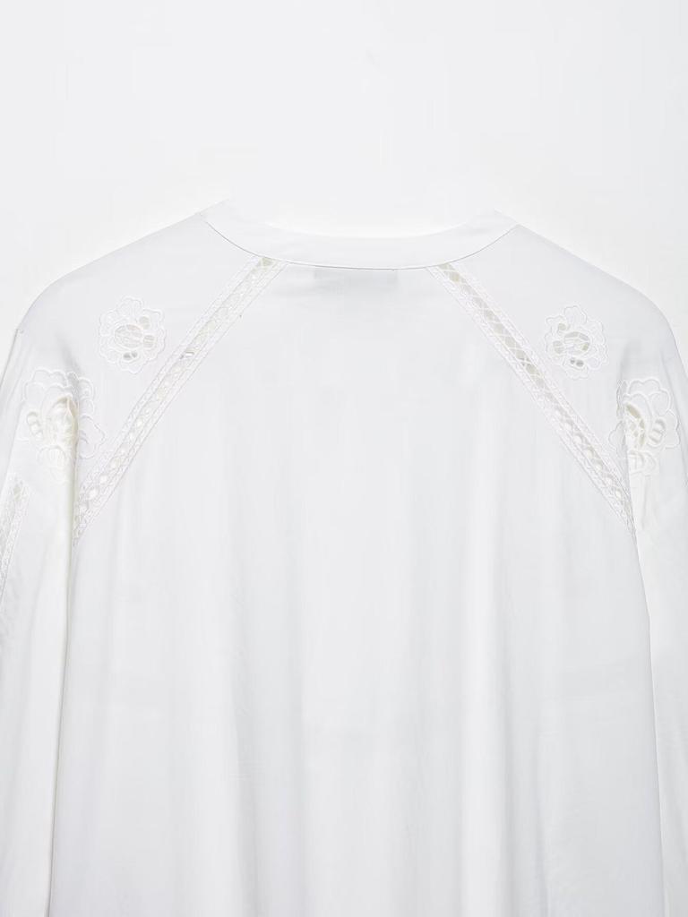 TAOP&ZA Women's Elegant Vertical Lace Embroidery Summer Shirt