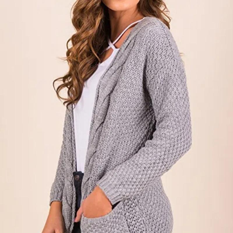 Women's Loose Open Front Long Sleeve Chunky Knit Cable Cardigans Sweater with Pockets Cozy Knit Cardigan, Casual Loose Fit