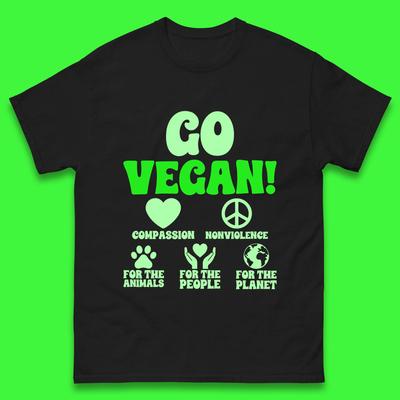Go Vegan Compassion Nonviolence For The Animals For The People For The Planet Mens Tee Top