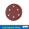 Red Sand Flocking 5-Inch Self-Adhesive Sandpaper Disc, 6 or 8 Holes, for Dry Grinding and Polishing