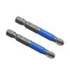 Blue Leather Case 12-Piece Cross-Head Anti-Slip Bit Set, S2 Material, 50mm Screwdriver Blades