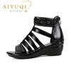 Fashion AIYUQI Women Sandals 2025 Summer New Women Genuine Leather Sandals Large Size 41 42 43 Rhinestones Roman Sandals Ladies Mother