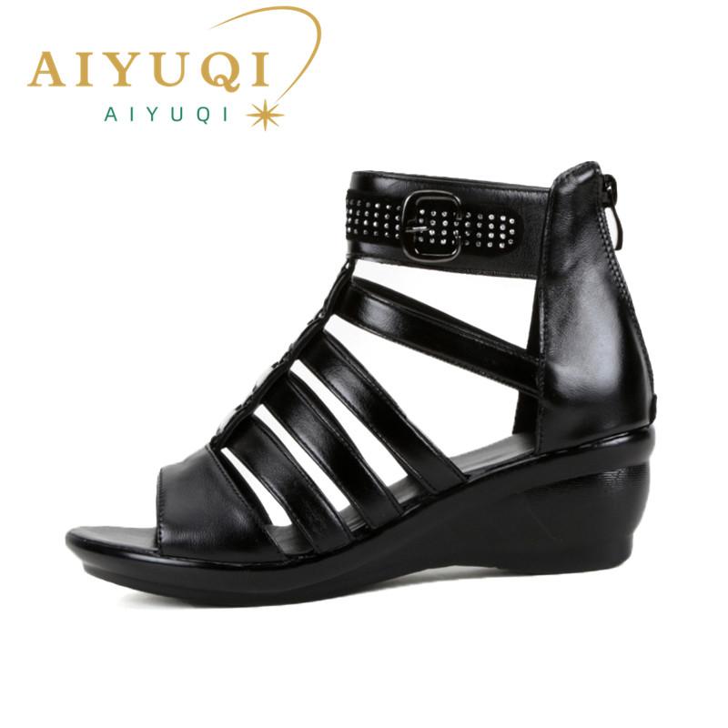 Fashion AIYUQI women sandals 2025 summer new women genuine leather sandals large size 41 42 43 rhinestones Roman sandals ladies mother