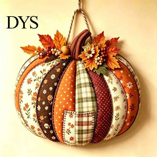 Cartello Appeso in Legno di Halloween Zucca Patchwork Appendiporta, Decorazione Casa Raccolta Autunnale con Foglie d'Acero Bacche, Parete Frontale Rustica Stagionale