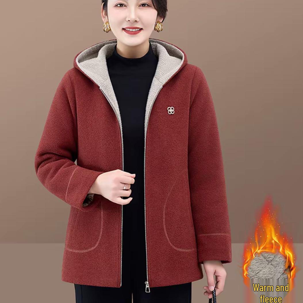 

Versatile Stylish Woolen Coat for Middle-aged Women - Fashionable Casual Jacket for Spring and Autumn XL красный