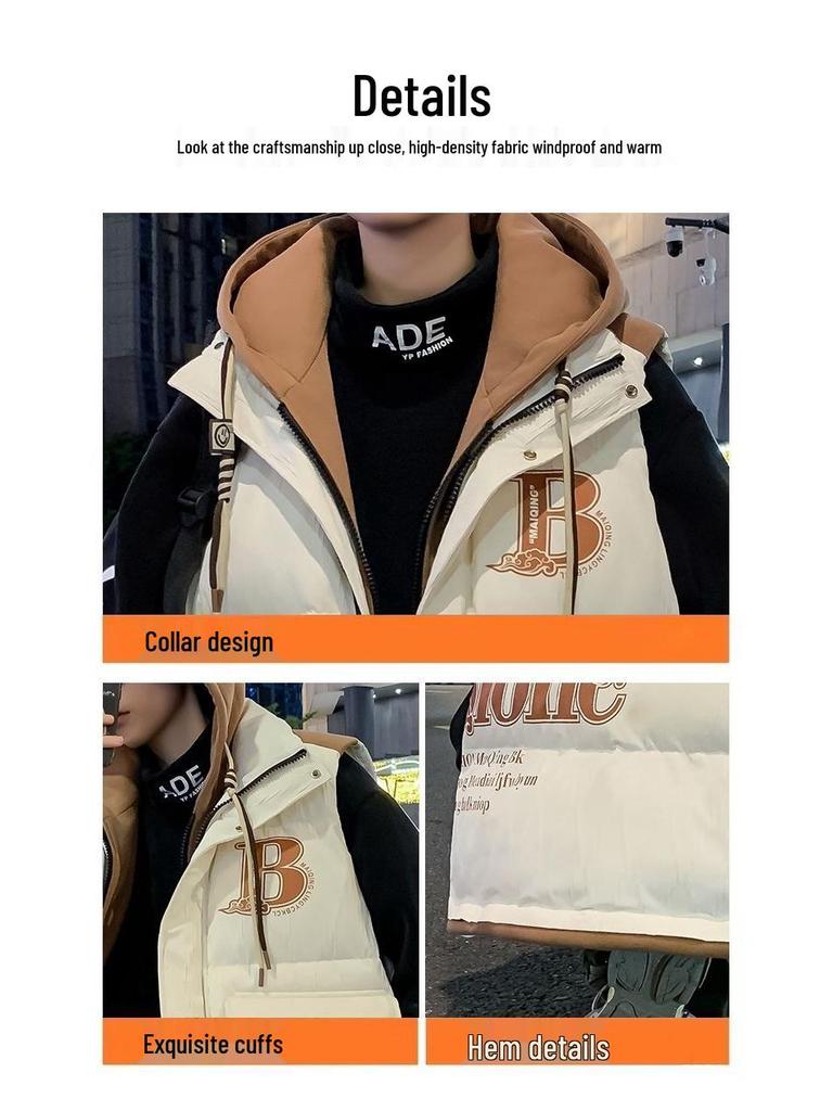 Men's Winter Two-Piece Look Vest: Thickened Down Cotton Casual Cape Coat