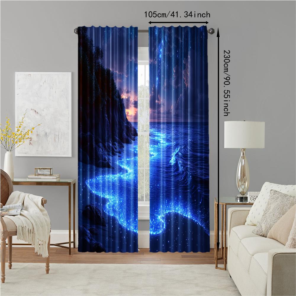 Set Of 2 Versatile Polyester Transparent Curtains Home Decoration Beach Night Scene Theme Use Bedrooms Living Rooms Curtain For Area Made