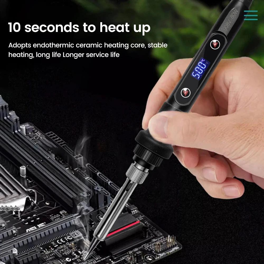 80W Digital Soldering Iron Kit: 17-in-1 Adjustable Temp (220V) with LCD, Multimeter & Replaceable Tips for Precision Welding