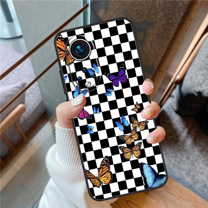 Checkerboard Sunflower For Honor Magic 8 Pro 5 6 7 Lite Case Cover For Honor 90 70 50 400 200 X8a X8b X9a X9b X9c