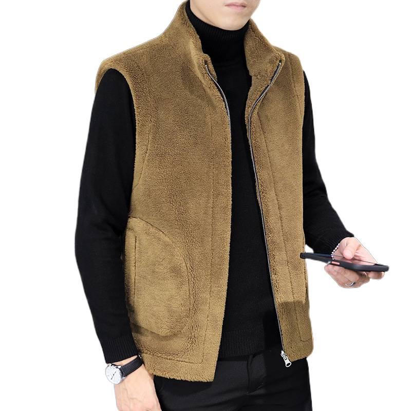 Woodpecker Men's Reversible Leather and Fur Fleece Vest - Autumn/Winter Lambswool Sleeveless Jacket