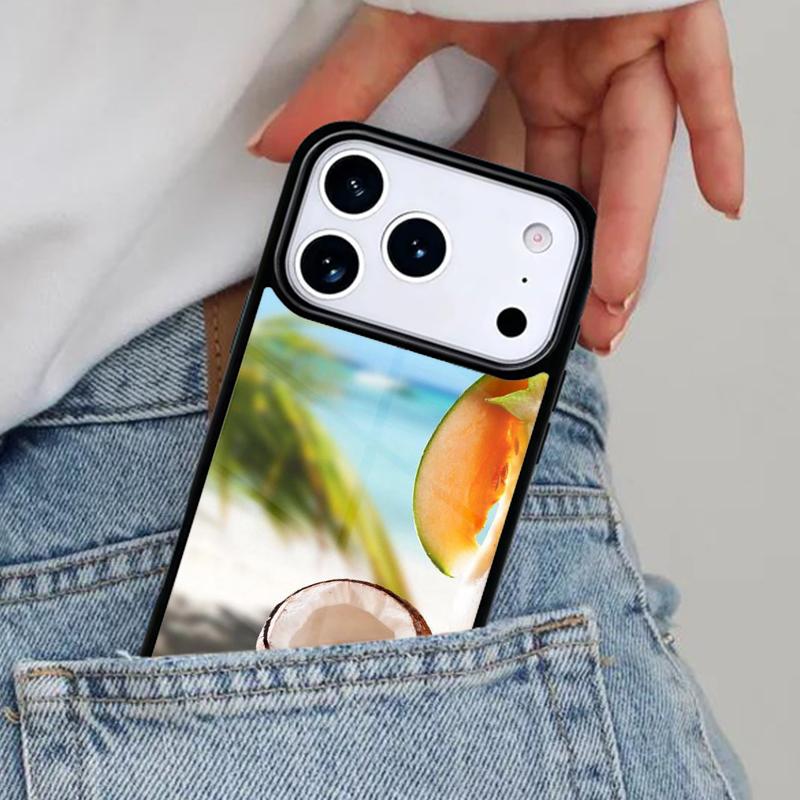 Summer Fruit Coconut On the Beach Phone Case for iPhone 17ProMax 12 13 14 15 16e 17 Pro Max Plus Air Cover