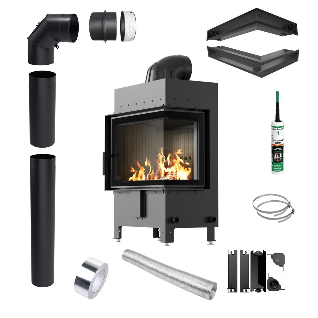 Fireplace KRATKI LUCY Right 12kW Ø200 BLACK Pipe Luft Set with Closing