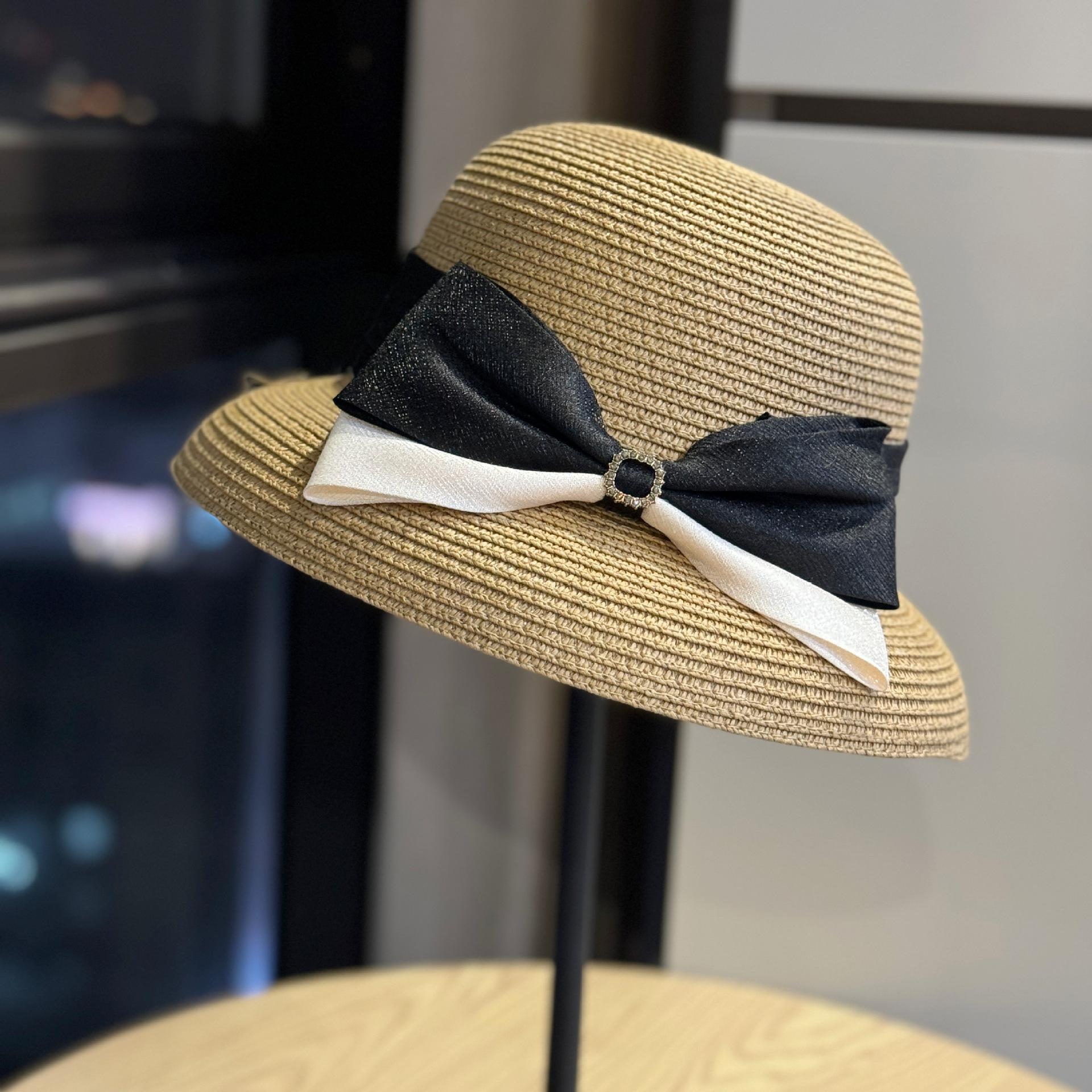 

Women S Wide Brim Straw Sun Hat with Ribbon Bow - Foldable, Lightweight & Stylish for Beach, Pool, or Summer Outings, Beach Hat Adjustable хакі