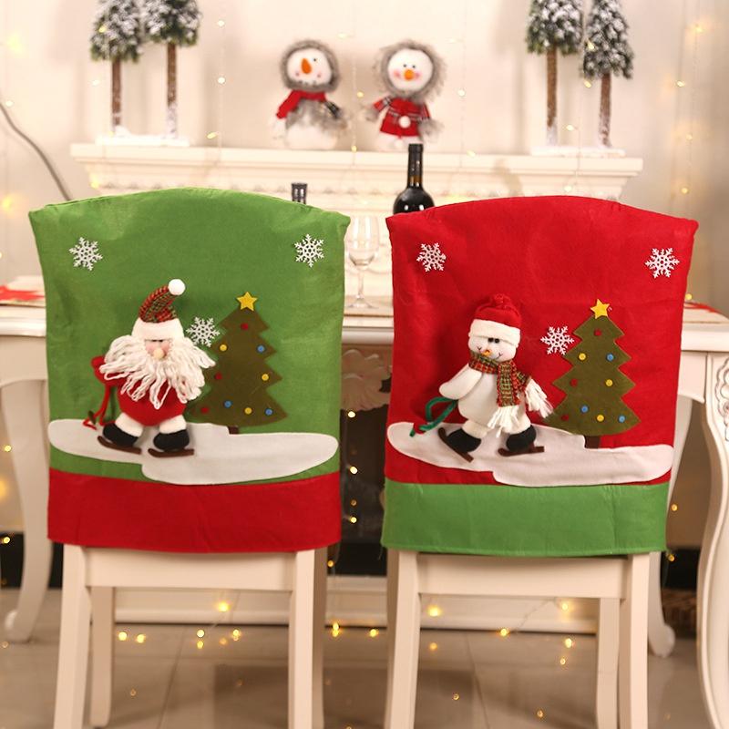 Christmas Decoration Chair Cover Santa Claus Snowman Reindeer Chair Cover Christmas Party Dinner Home Holiday Chair Decoration