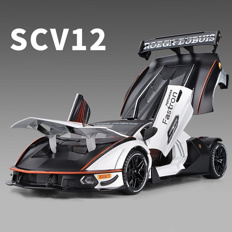 1/24 Lambos Essenza SCV12 Alloy Sports Car Model Diecast Sound Super Racing Lifting Tail Hot Car Wheel for Children Gifts