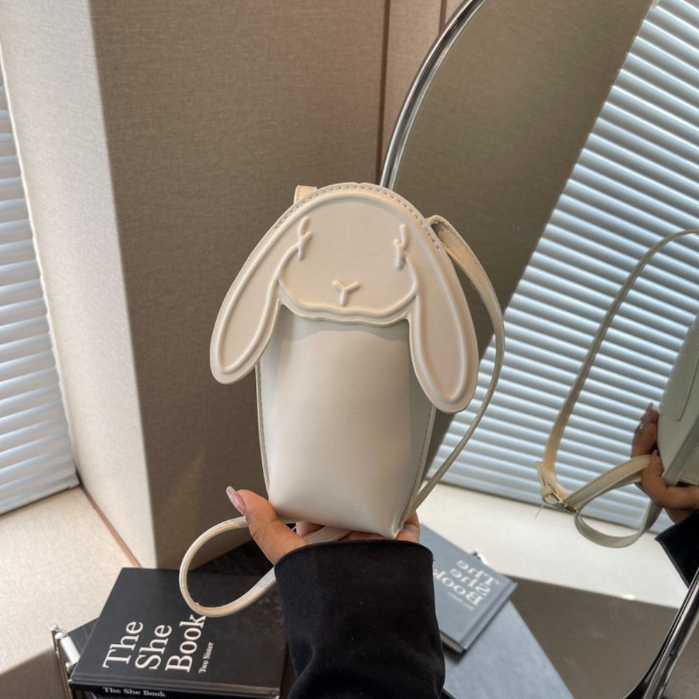 

Creative Rabbit Crossbody Bag Cartoon PU Leather Bag Casual Bunny Phone Bag Gift коричневий