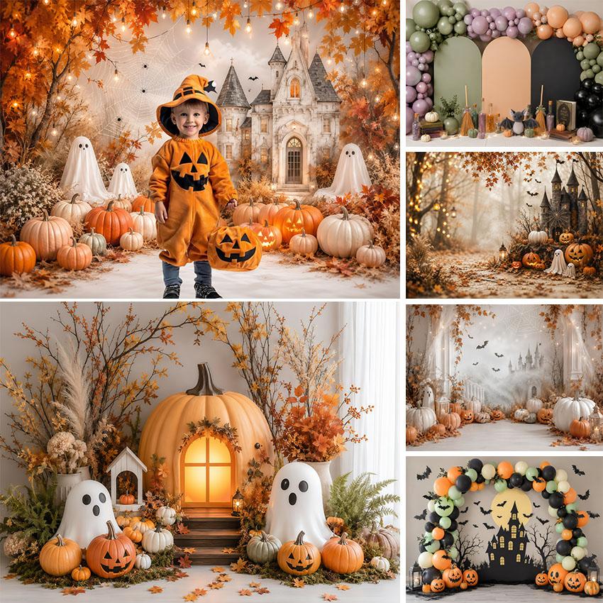 Horror Halloween Photography Background Autumn Castle Pumpkin Witch Ghost Kids Birthday Party Cake Smash Decor Photo Backdrop2395