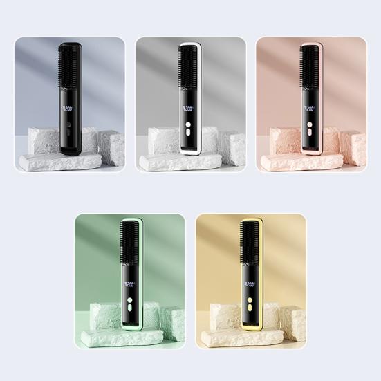 Cordless Hair Straightener Brush LCD Temperature Display Frizz Control Hair Straightening Comb USB Rechargeable Fast Heating Electric Hot Brush