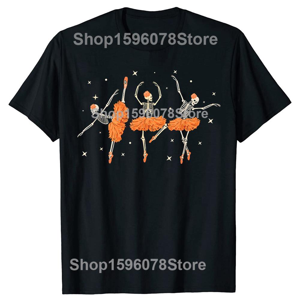 Funny Ballet Pumpkin Skeleton Halloween Tshirts Men Womens Fashion Casual Tshirt 100 Cotton Loose Oversized T Shirt Summer