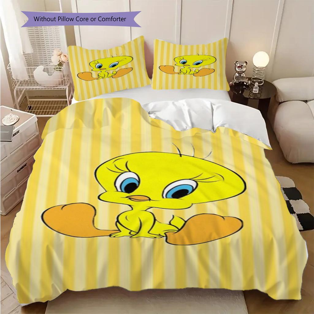 Tweety Bird Pink Bow Pink Background Threepiece Set 1 Duvet Cover 2 Pillowcase Without Core Bedding Set Duvet Cover And Pillowcase