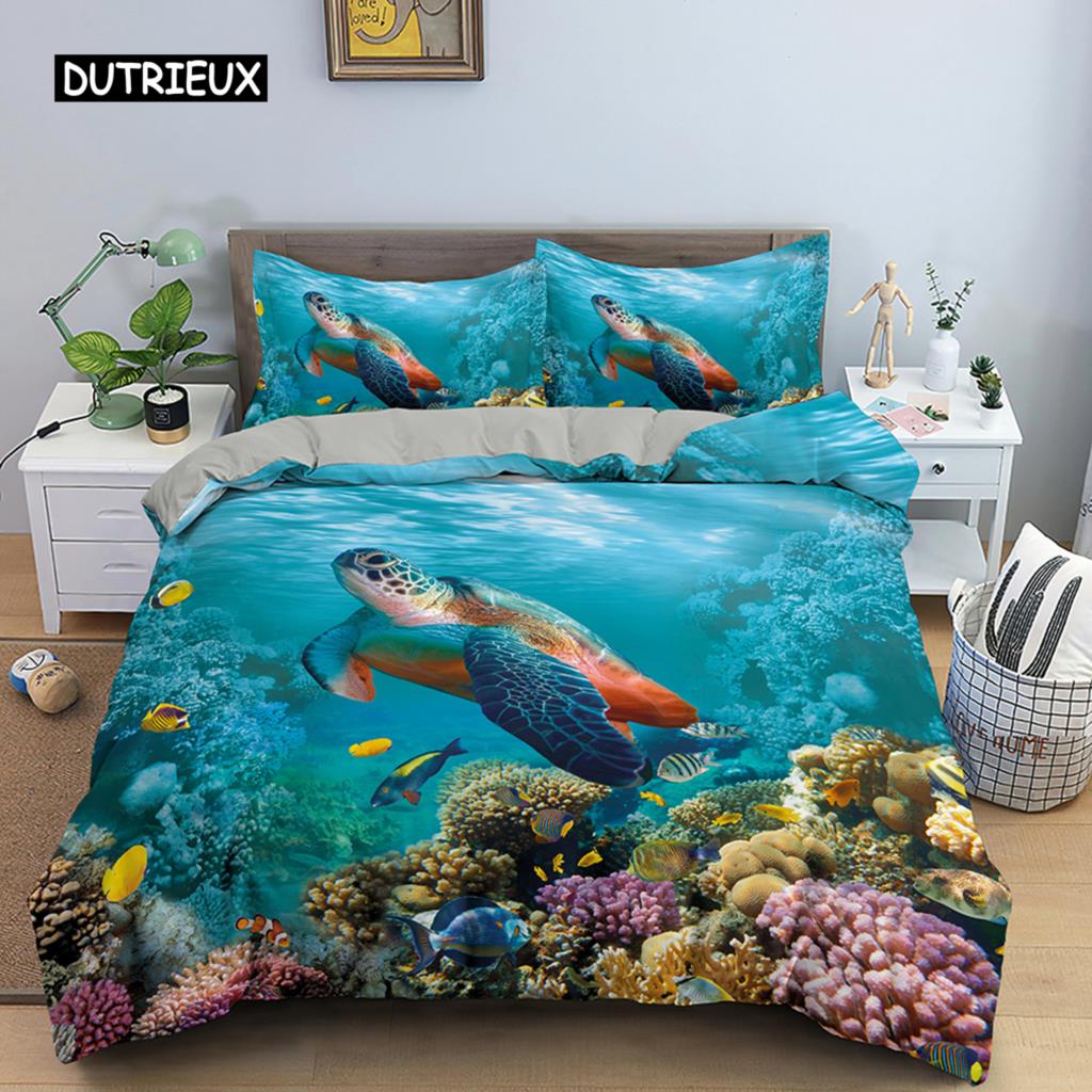 

Комплект постельного белья с 3D-изображением морской черепахи, психоделическое животное, пододеяльник, покрывало, односпальное, двуспальное, двуспальное, двуспальное, полиэстеровое одеяло 140x200cm 3pcs
