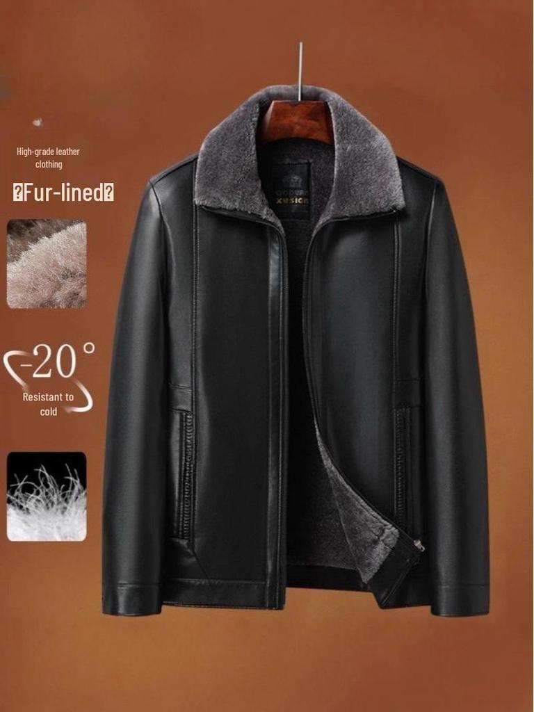 Hochwertige Herren Leder Winterjacke 2025 - Verdickter Samt für Mittelalte & Ältere