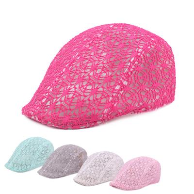 Lace Beret Ladies Silk Mesh Duck Tongue Hat Summer Travel Cool Cap Breathable Sun-shading Forward Cap Female Net Cap