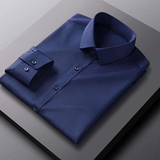 Men's Dress Shirt Long Sleeve Lapel Button Down Shirt Solid Color Formal Business Shirt for Work Dates Interviews Weddings